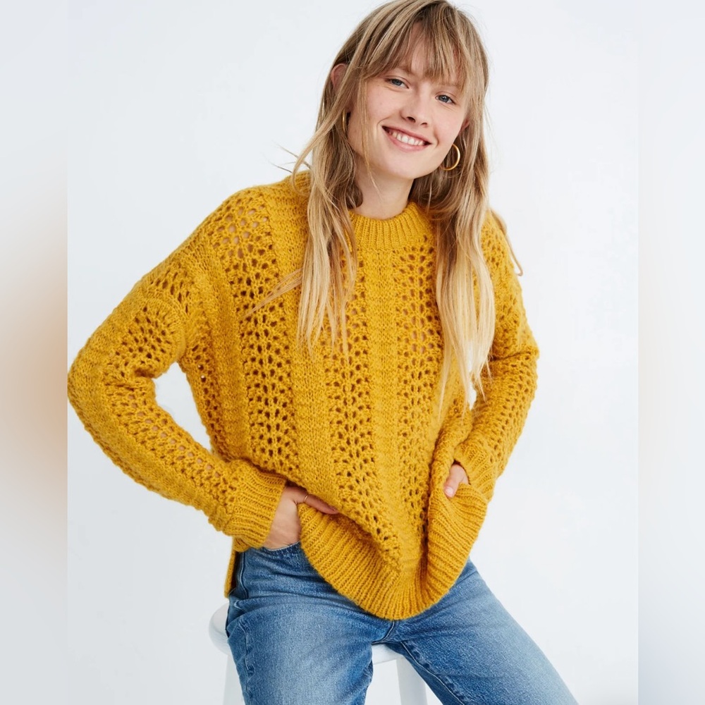 Madewell Windemere Pointelle Pullover Sweater in Golden Sunset Size XXS